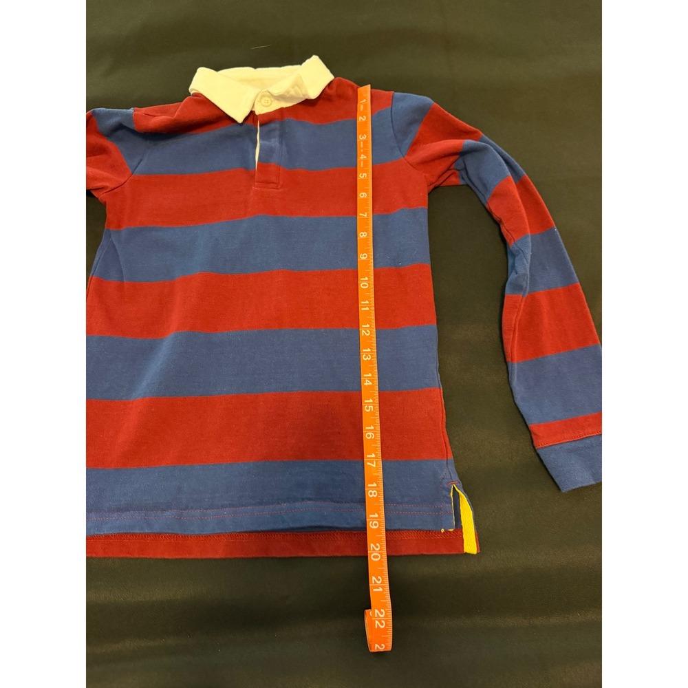 Crown & Ivy Boys Small Red Blue Striped Long Sleeve Rugby Shirt White Collar
